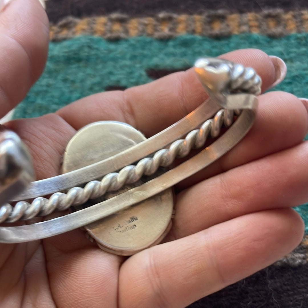 Beautiful Navajo New Lander Turquoise & Sterling Silver Cuff Bracelet Signed